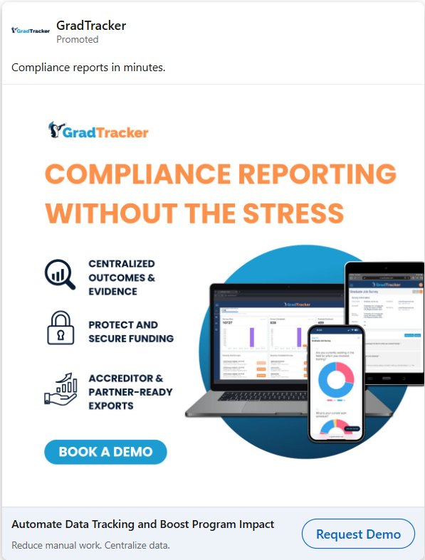 GradTracker LinkedIn ad — Compliance Reporting Without the Stress
